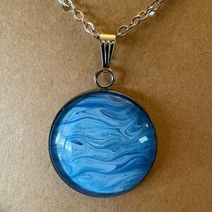 Acrylic Paint Poured Fluid Art Pendant On Chain